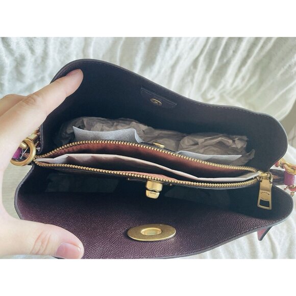 NWT COACH Willow Colorblock Leather Shoulder Bag - Deep Plum Multi - Picture 9 of 10